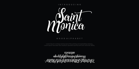 Saint Monica Abstract Fashion font alphabet. Minimal modern urban fonts for logo, brand etc. Typography typeface uppercase lowercase and number. vector illustration