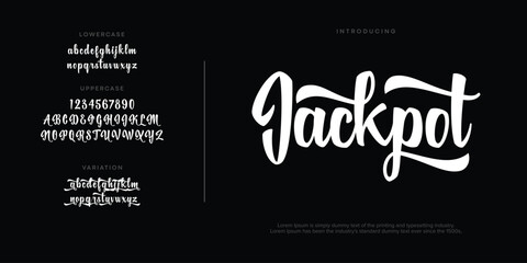 Jackpot Abstract Fashion font alphabet. Minimal modern urban fonts for logo, brand etc. Typography typeface uppercase lowercase and number. vector illustration