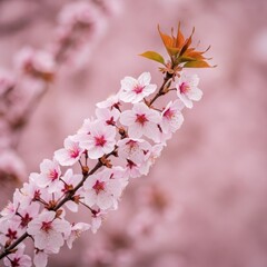 Obraz premium A beautiful, vibrant spray of delicate pink and white cherry blossoms blooming against a soft background, symbolizing renewal and spring ,white ,renewal ,tranquility