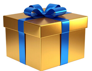 Luxury Surprise Gift Box with Blue Ribbon and Glowing Effect, Transparent Background