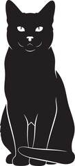 Elegant black cat silhouette sitting front view elegant domestic feline companion pet animal graphic design element