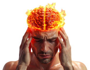 Man Experiencing Headache with Brain Burning Concept, Transparent PNG