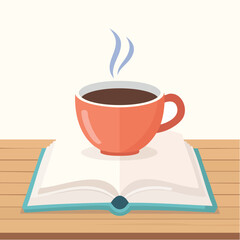 Hot Coffee Cup on Open Book Illustration for Cozy Reading