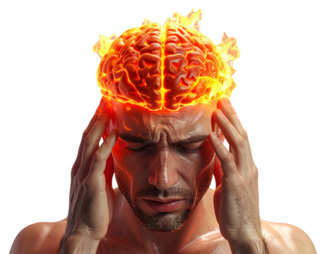 Man Experiencing Headache with Brain Burning Concept, Transparent PNG