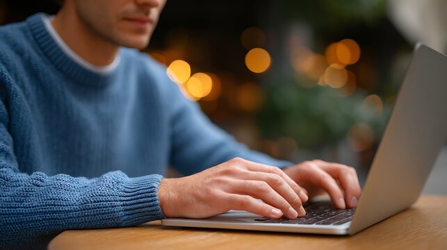 Modern remote worker focused on their laptop screen, actively typing code or documents in a comfortable setting