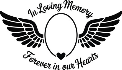 In Loving Memory Oval Frame with Wings and Heart