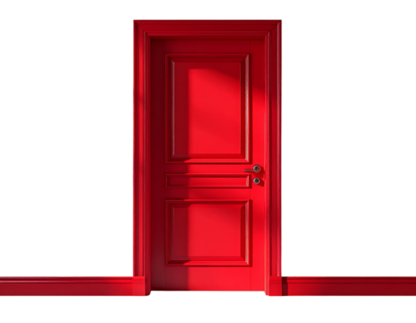 Red Closed Door with Modern Design, Isolated on Transparent PNG