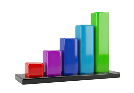 Colorful Bar Graph on Transparent Base with Growth Trend and Transparent Background