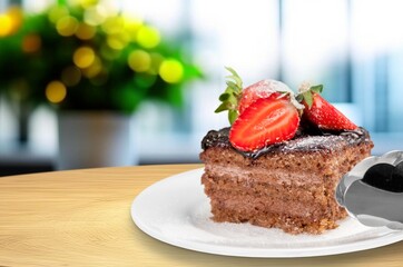 Delicious Slice of sweet tasty Cake with Cream