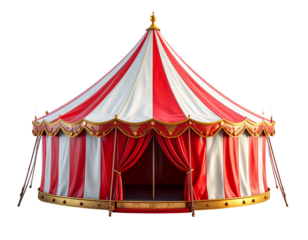 Striped Circus Tent with Golden Trim, Transparent PNG
