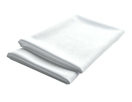Two neatly folded white cloths or sheets, stacked atop each other, casting a soft shadow on black