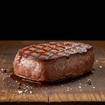 Savoureux filet de b?uf grill?, parfaitement cuit, pr?sent? sur une planche en bois rustique pour un d?ner ?l?gant et nutritif ,assaisonnement ,restaurant ,Filet