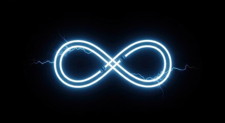 Fototapeta premium Glowing Infinity Sign with Electric Arcs on a Black Background, Energetic Symbol