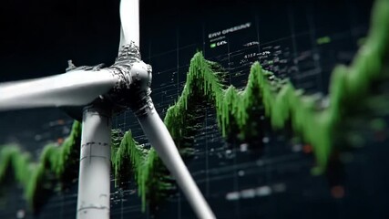 Wind turbine with data visualization in background - Powered by Adobe