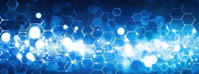 Blue abstract with hexagons and bokeh light effect