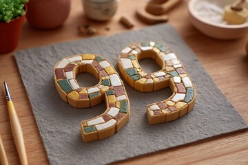 Creative background featuring a textured mosaic surface shaped as the digit 99