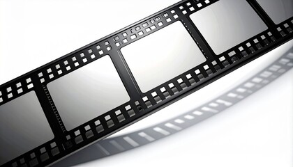 3D Render of Film Strip with Blank Frames and Shadow on White Background, Perfect for Movie, Photography, or Retro Concepts