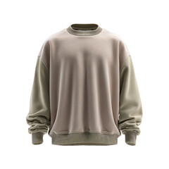 Cozy beige oversized sweatshirt with patterned cuffs and collar isolated on transparent background