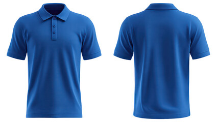 Blue polo shirt front and back view isolated on transparent background