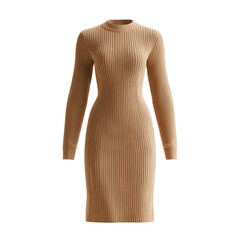 Elegant tan velvet long sleeve dress isolated on transparent background