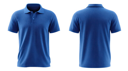 Blue polo shirt front and back view isolated on transparent background