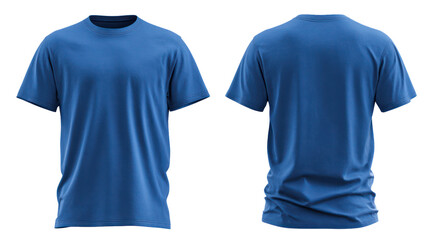 Blue t shirt front and back view isolated on transparent background