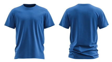 Blue t shirt front and back view isolated on transparent background