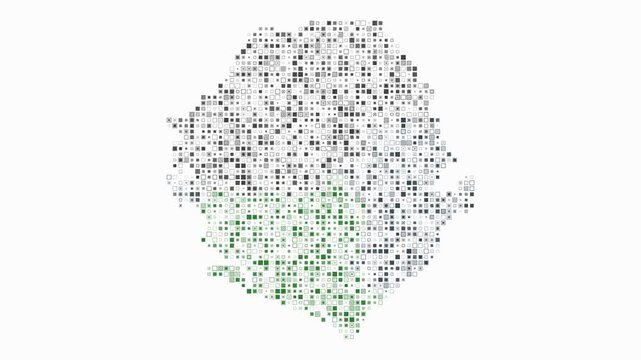 Sierra Leone animated country shape. Pulsating colored dots on the map of the country. Small size square blocks. Digital style Sierra Leone map on white background. Artistic animation video.