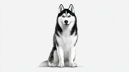 Realistic Digital Illustration of a Siberian Husky Dog Sitting on a White Background