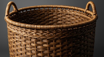 Close up of a large, empty woven wicker basket showcasing intricate natural textures and handcrafted details perfect for storage or rustic decor ,handmade ,decor ,eco