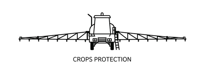 Crops Protection Tractor Sprayer Agriculture Machine Field Outline Icon