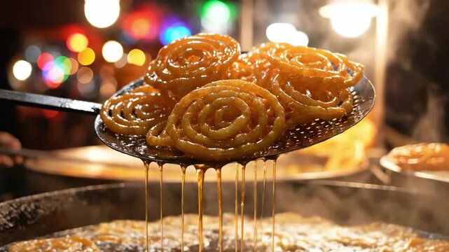 golden jalebi frying traditional indian street food