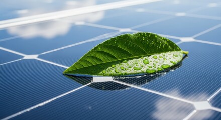 Sunny Futuristic City with Sustainable Energy, Solar Panels and Wind Turbines