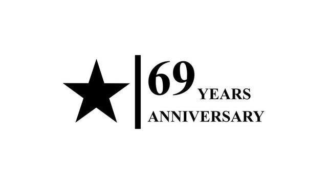 69 years anniversary motion graphic 4K footage with star. 4K motion animation. particles and number. Animated 69 years Birthday Wishes , Background with alpha channel 4k ..