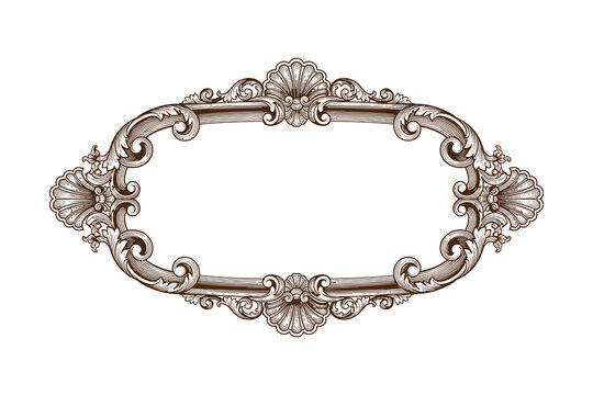 Ornate oval frame with intricate scrollwork and shell motifs
