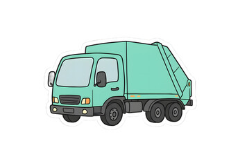Cartoon Teal Garbage Truck Illustration with White Border png clear alpha channel cutout isolated on transparent background