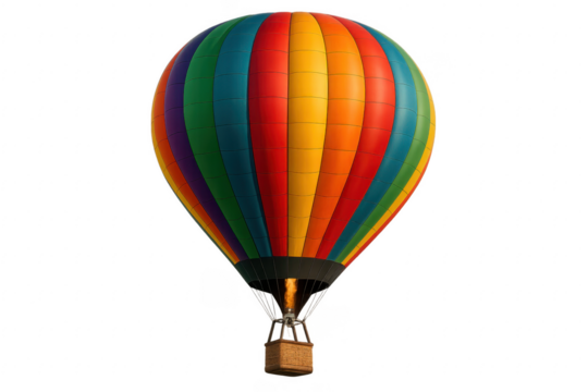 Colorful hot air balloon flying with transparent background