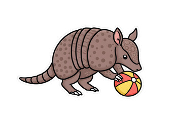 Fototapeta premium Cute Cartoon Armadillo Playing with a Ball png clear alpha channel cutout isolated on transparent background