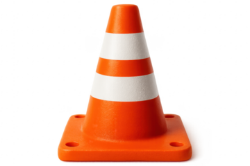Orange traffic safety cone with warning stripes
