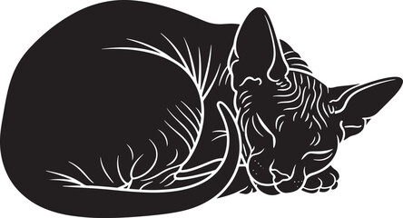 Sleek black cat silhouette resting peacefully detailed line art minimalist pet animal form elegant sleeping feline