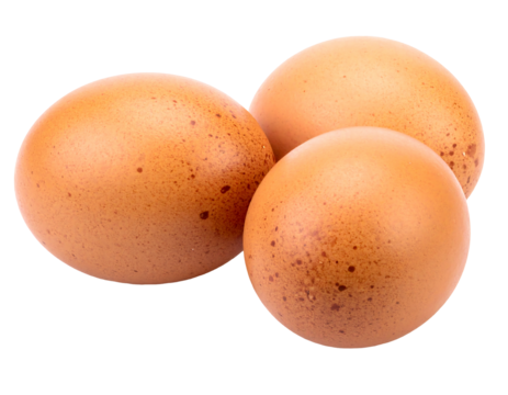 Three brown, speckled eggs clustered together on a black background