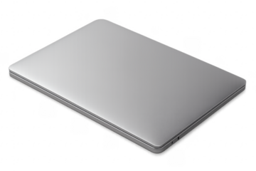Silver gray closed laptop computer on transparent background