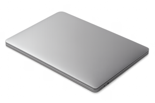 Silver gray closed laptop computer on transparent background