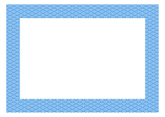 日本の伝統の柄である青海波のフレーム・青の縞模様のある背景