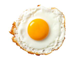Sunny-side up egg with a bright yellow yolk on a dark background