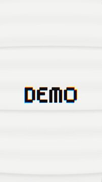 Pixel Demo text with a dynamic retro glitch and chromatic aberration effect. Great for gaming intros, tech previews, vintage content, or digital error visuals.