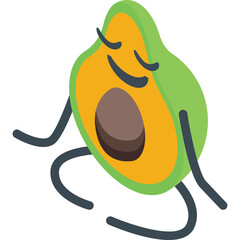 Illustrated Avocado Sits In Lotus Position Eyes Closed Peaceful Meditation Pose Green Fruit Character With Brown Pit And Simple Limbs On White Background Healthy Lifestyle Concept