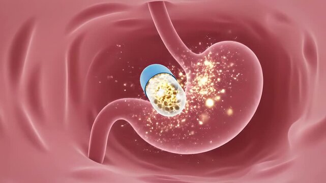Medical Capsule Entering Stomach & Dissolving - 3D Animation