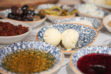 Variety of traditional dishes displayed on a table