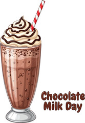 Delicious chocolate milkshake with whipped cream and straw festive beverage for celebration vector